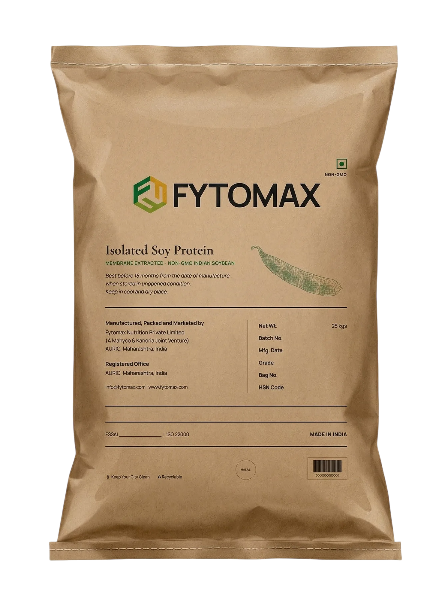 Fytomax 20 kg FYTONEX soy protein isolate kraft paper bag — front view